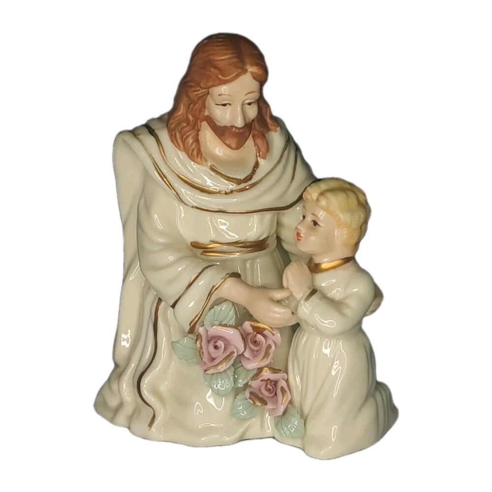 Vintage Porcelain Jesus with Child Figurine 5.5" Gold Accents Religious Autom